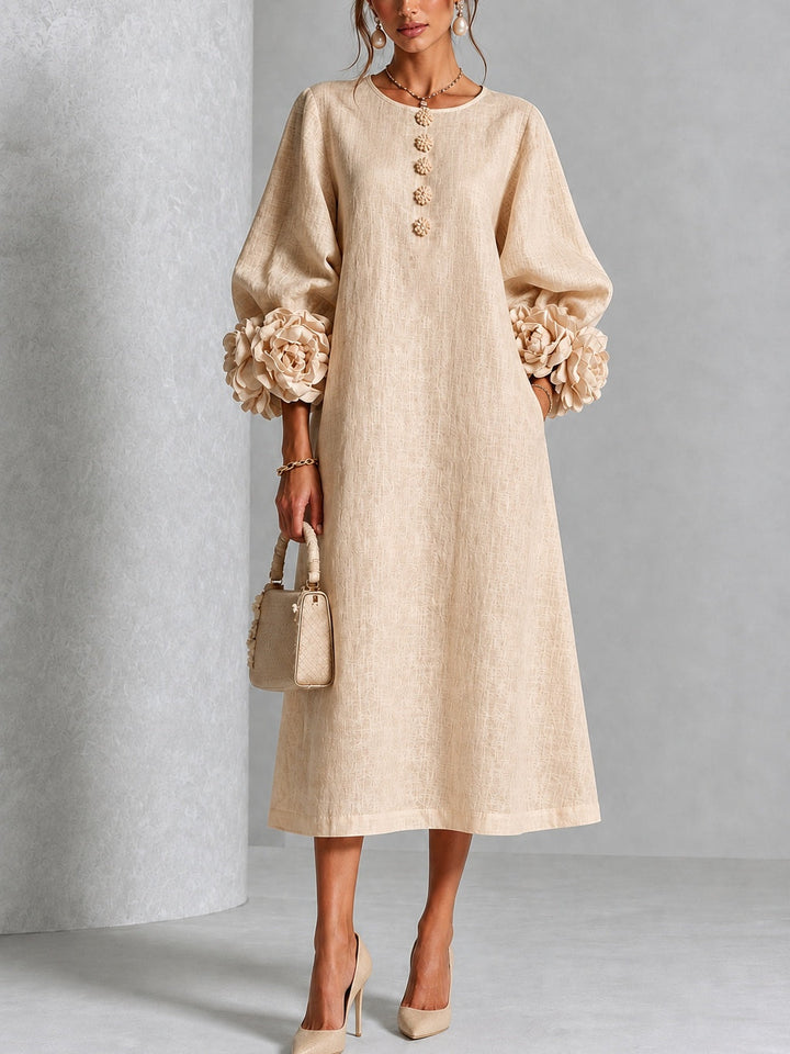 Laurel | Rosette-Cuff Flowing Midi Dress