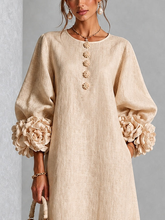 Laurel | Rosette-Cuff Flowing Midi Dress