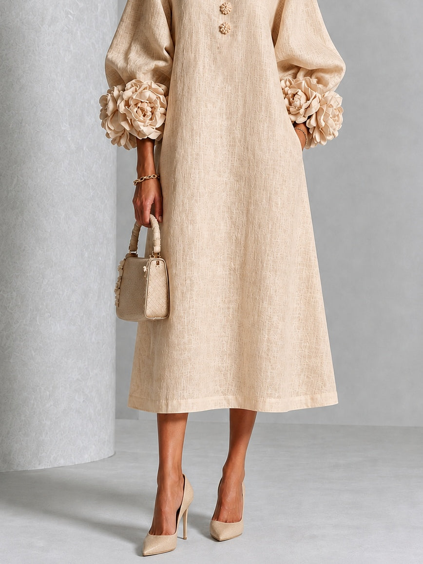 Laurel | Rosette-Cuff Flowing Midi Dress