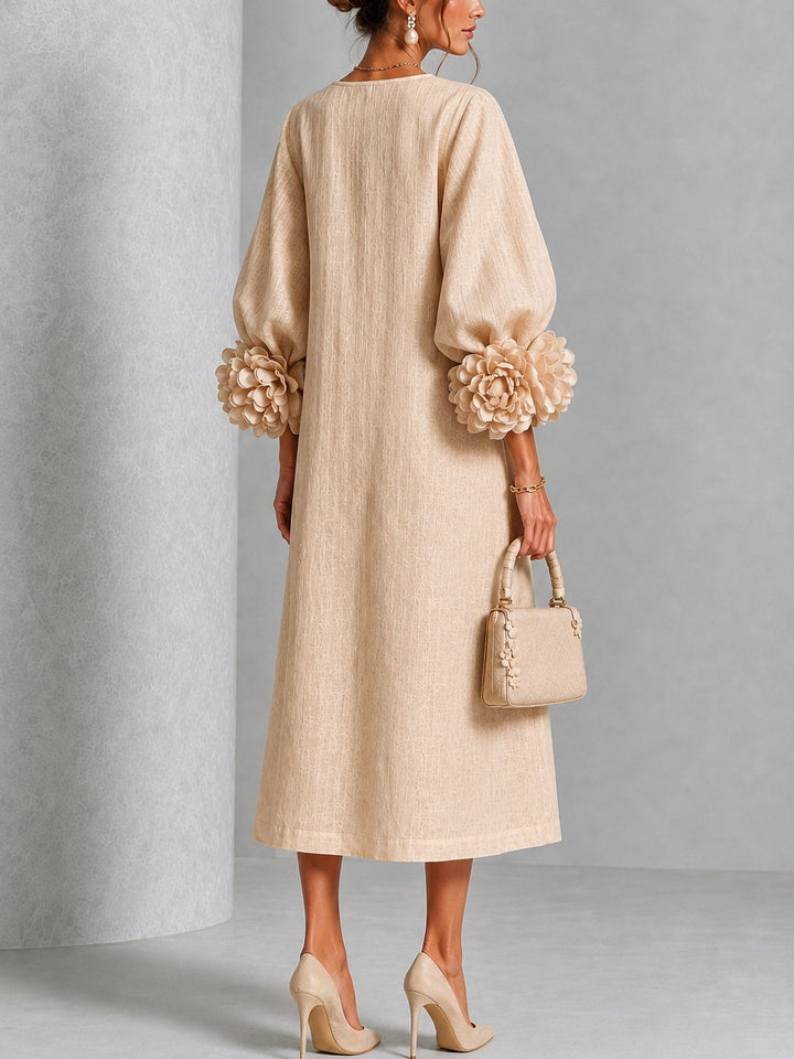 Laurel | Rosette-Cuff Flowing Midi Dress