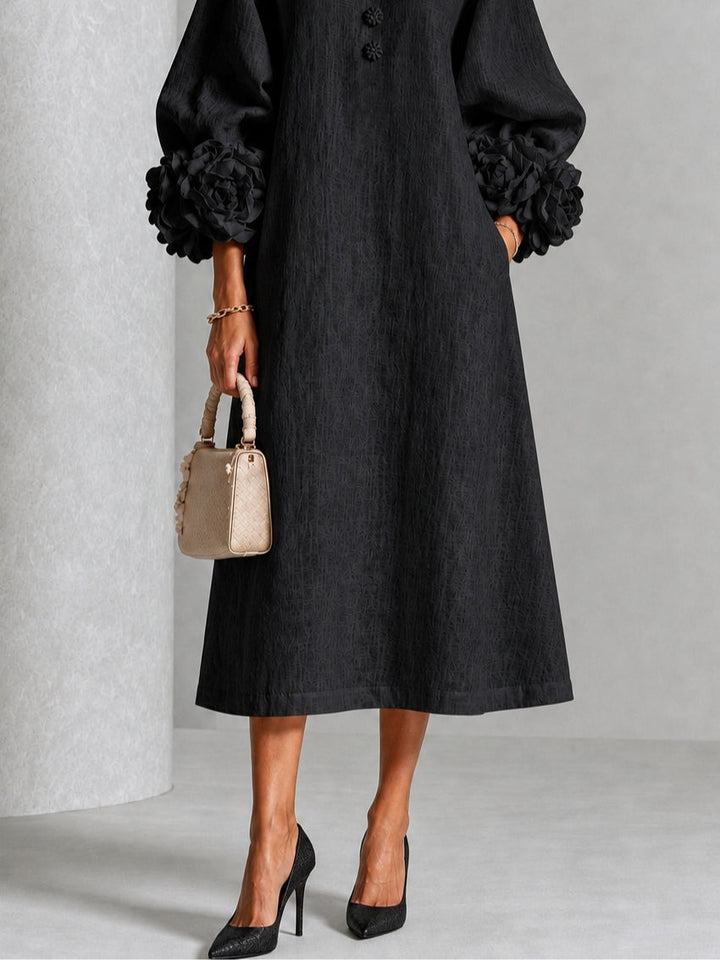Lilian | Floral-Button A-Line Midi Dress