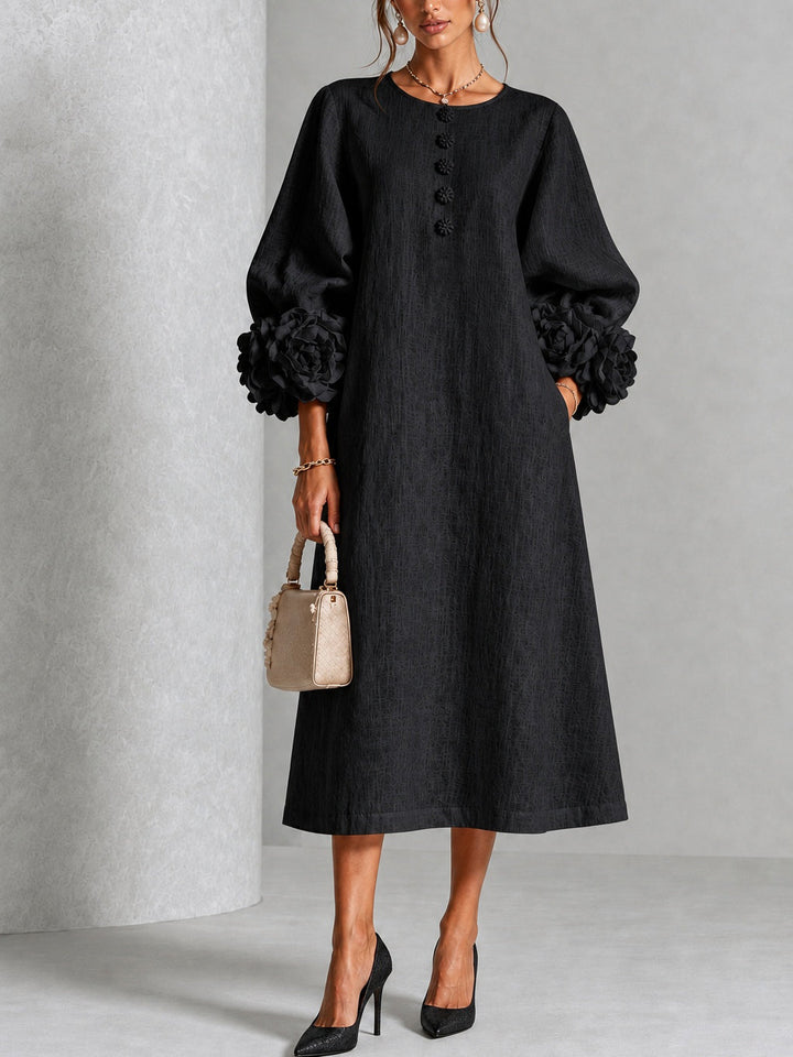 Lilian | Floral-Button A-Line Midi Dress