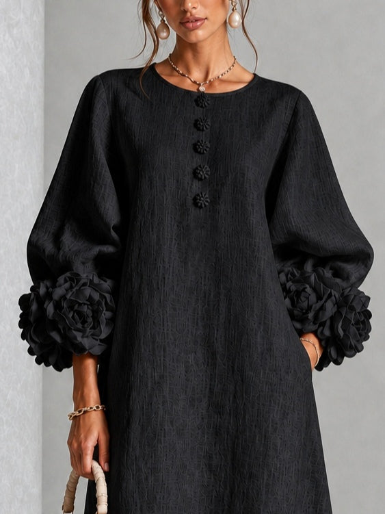 Lilian | Floral-Button A-Line Midi Dress