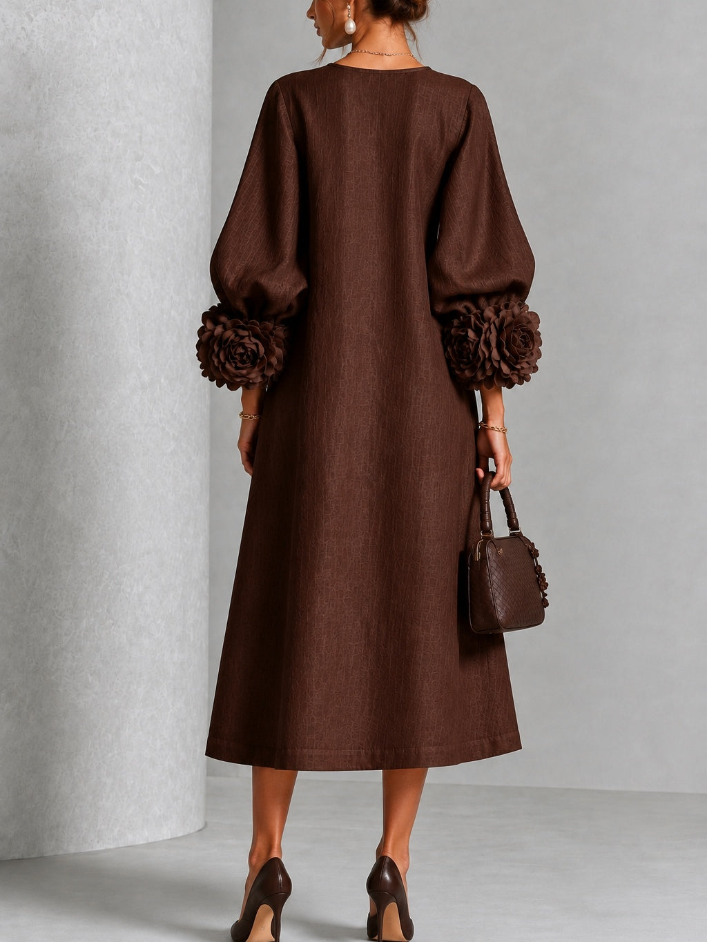 Giulia | Rosette-Cuff Relaxed Midi Dress