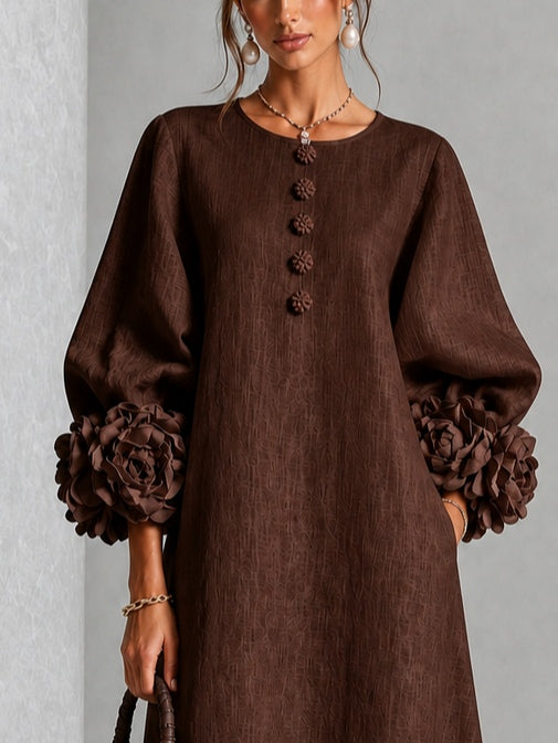 Giulia | Rosette-Cuff Relaxed Midi Dress