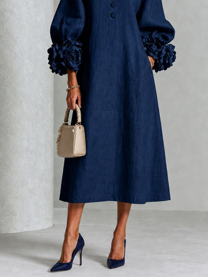 Juliana | Floral-Cuff Easy Midi Dress