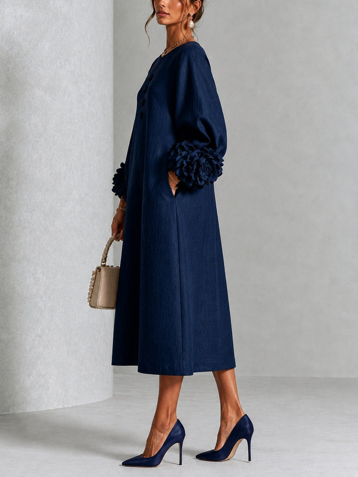 Juliana | Floral-Cuff Easy Midi Dress