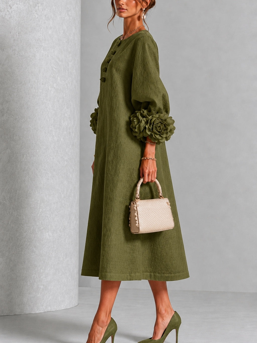 Gemma | Sculpted-Cuff Button Midi Dress