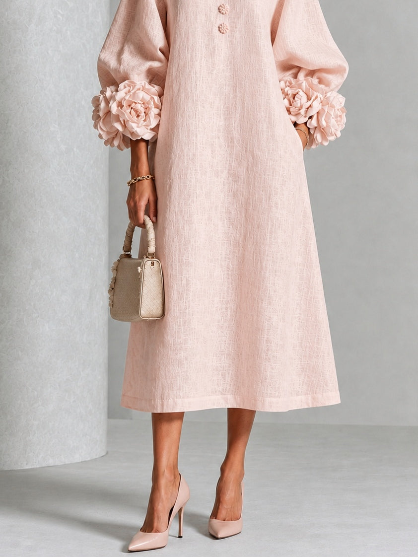 Eugenie | Rosette-Cuff A-Line Midi Dress