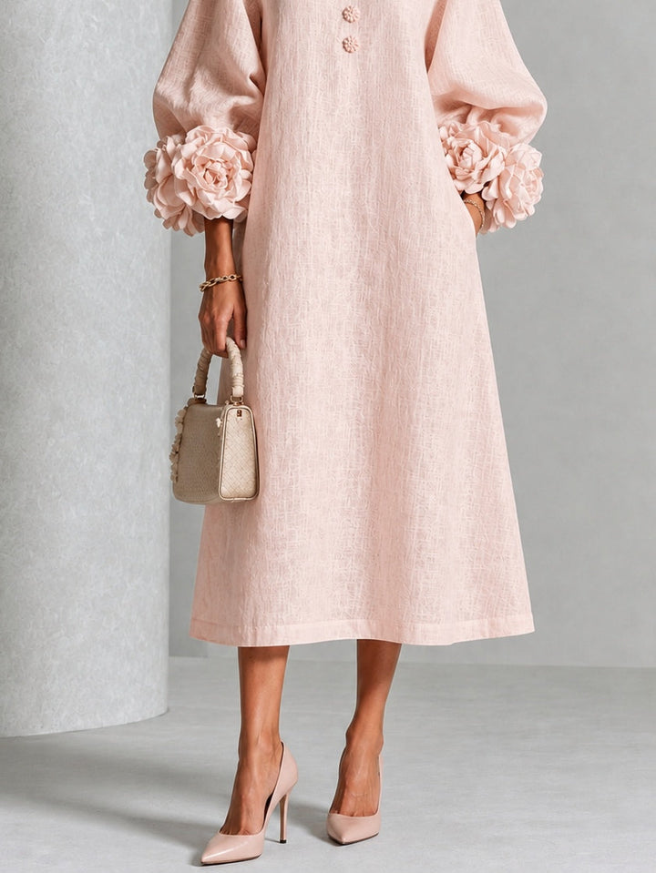 Eugenie | Rosette-Cuff A-Line Midi Dress