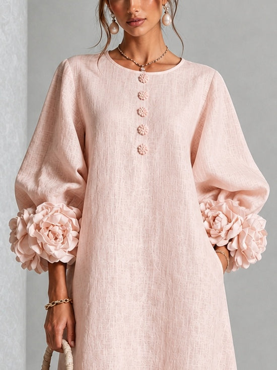 Eugenie | Rosette-Cuff A-Line Midi Dress