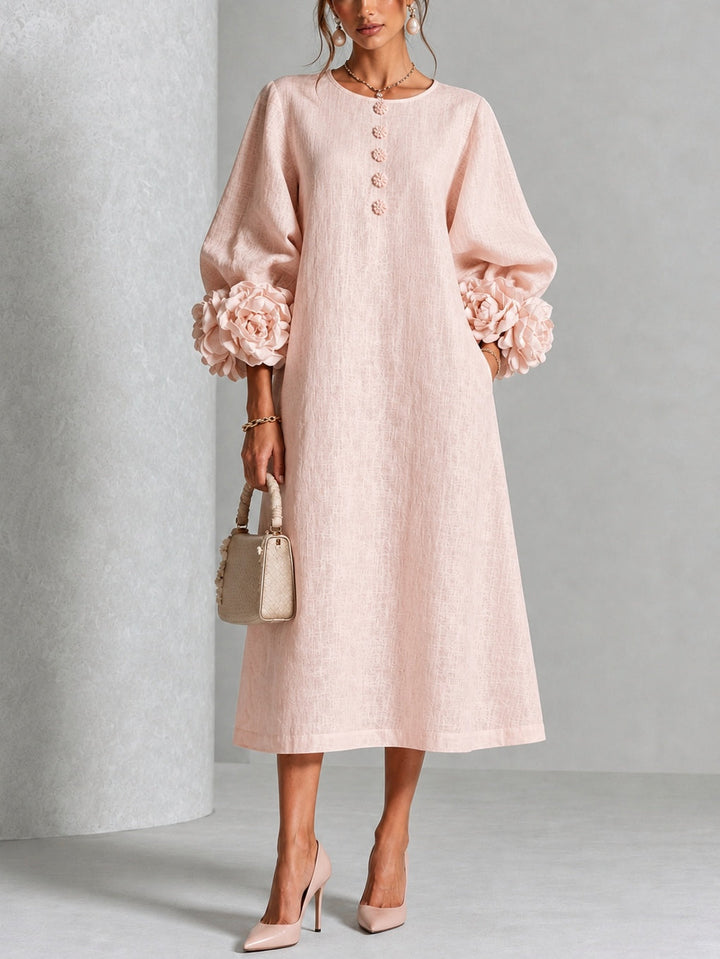 Eugenie | Rosette-Cuff A-Line Midi Dress
