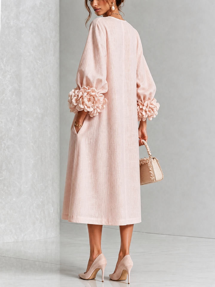 Eugenie | Rosette-Cuff A-Line Midi Dress