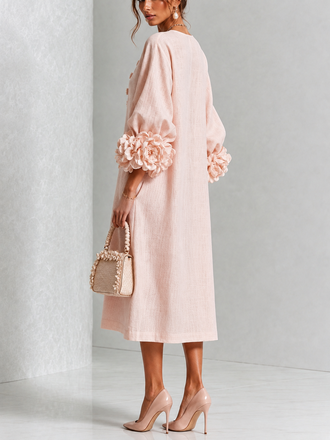 Eugenie | Rosette-Cuff A-Line Midi Dress