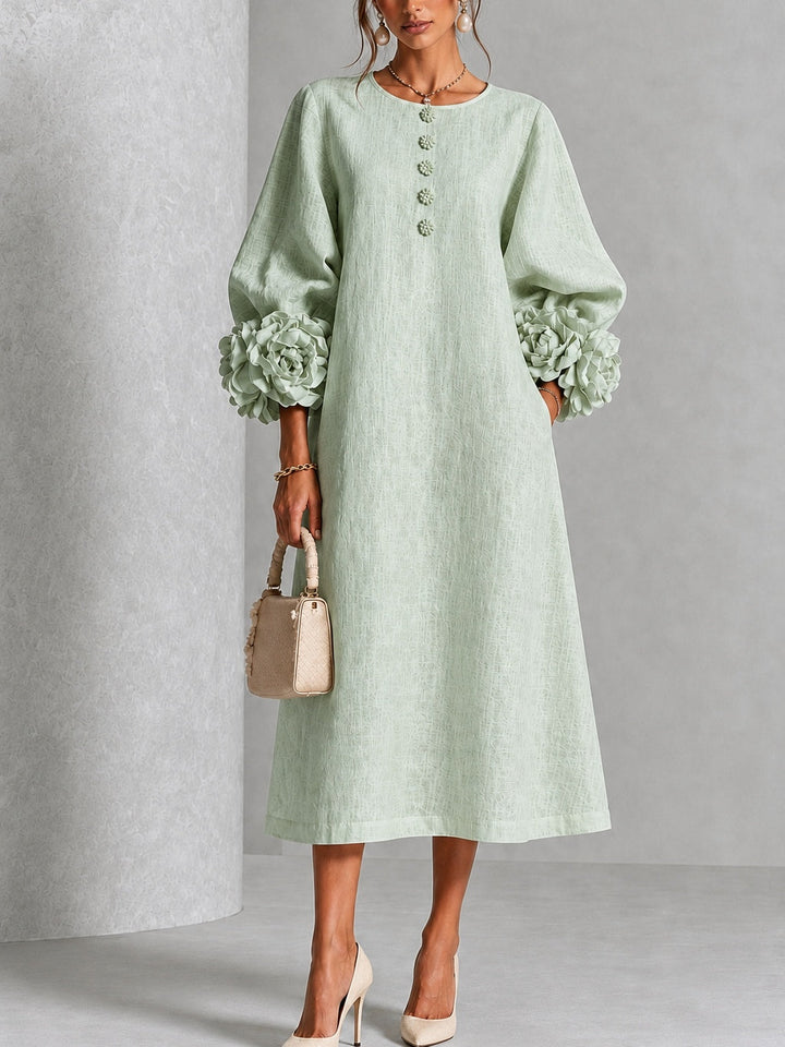 Fiona | Floral-Cuff Flowing Midi Dress
