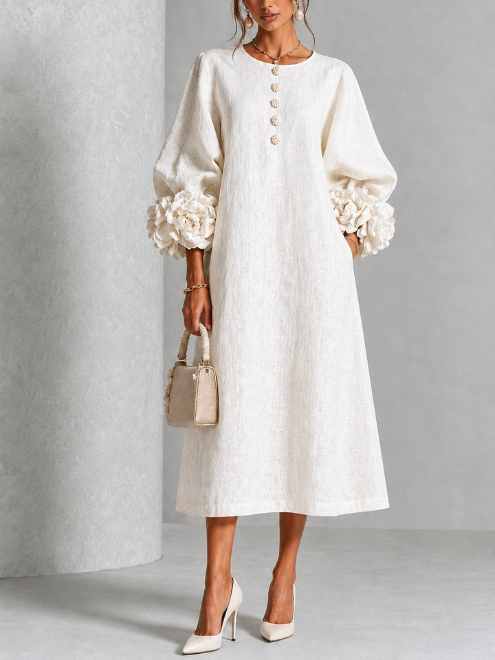 Heloise | Floral-Cuff A-Line Midi Dress