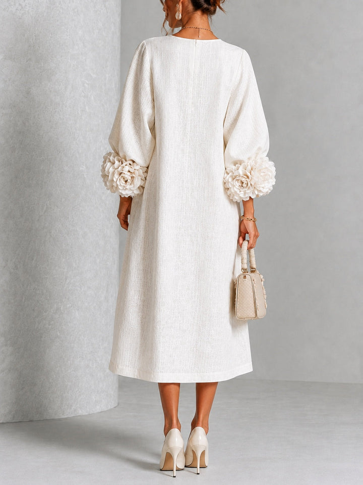 Heloise | Floral-Cuff A-Line Midi Dress