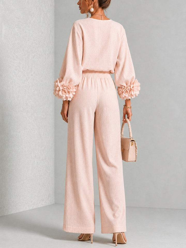 Valentina | Floral-Cuff Two-Piece Trouser Set