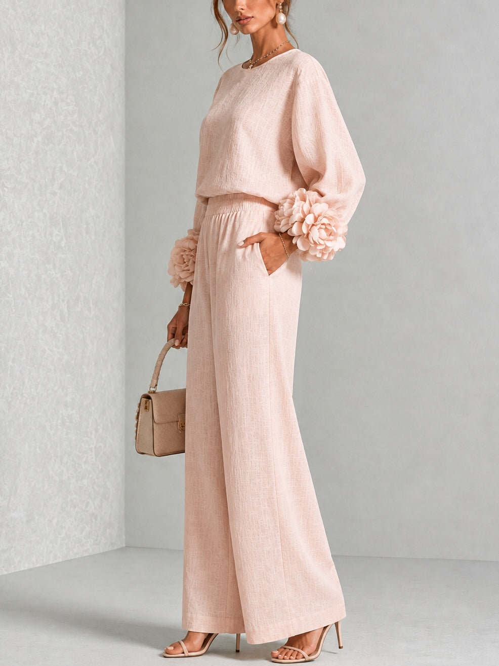 Valentina | Floral-Cuff Two-Piece Trouser Set