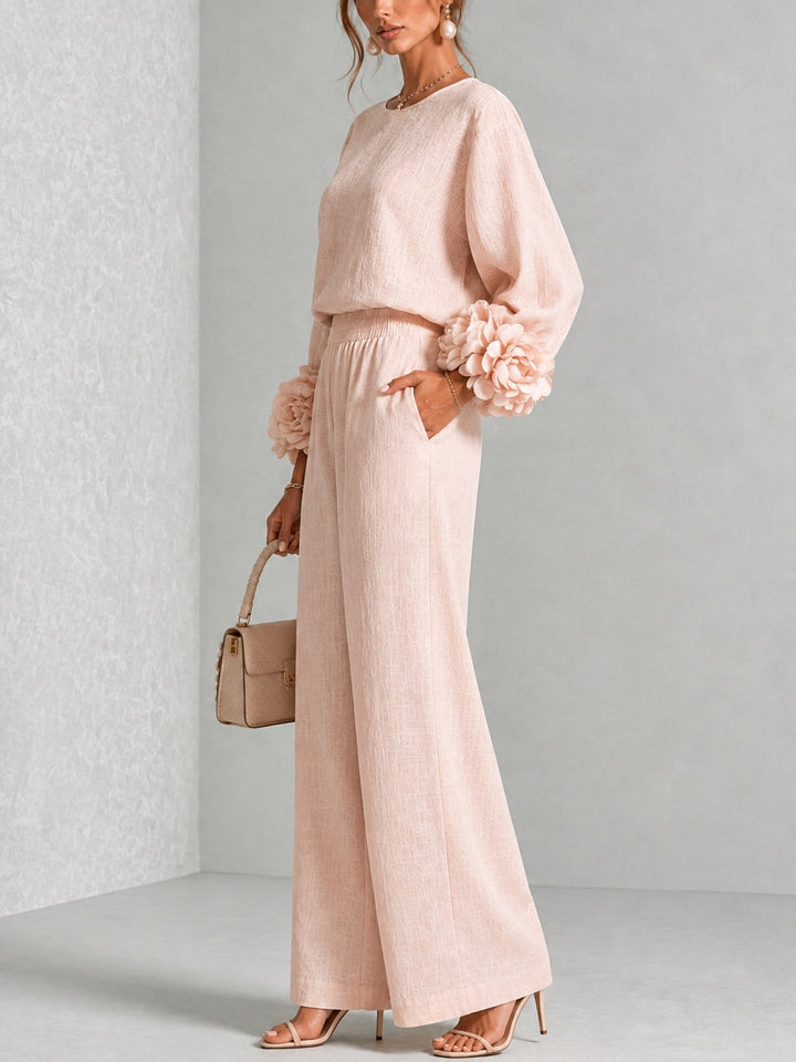 Valentina | Floral-Cuff Two-Piece Trouser Set