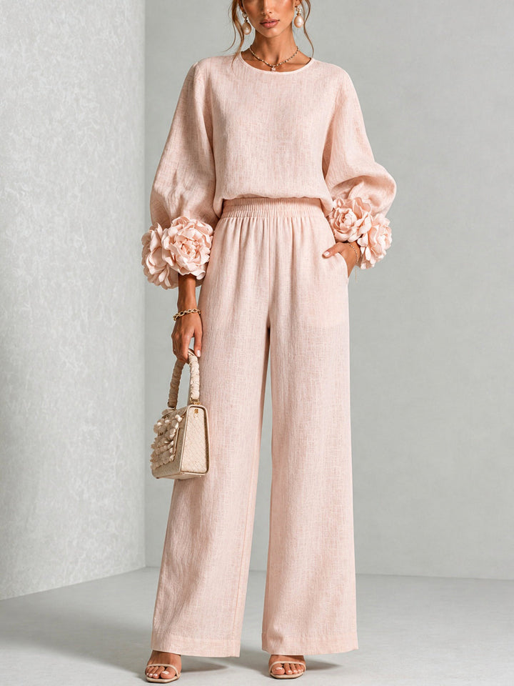Valentina | Floral-Cuff Two-Piece Trouser Set