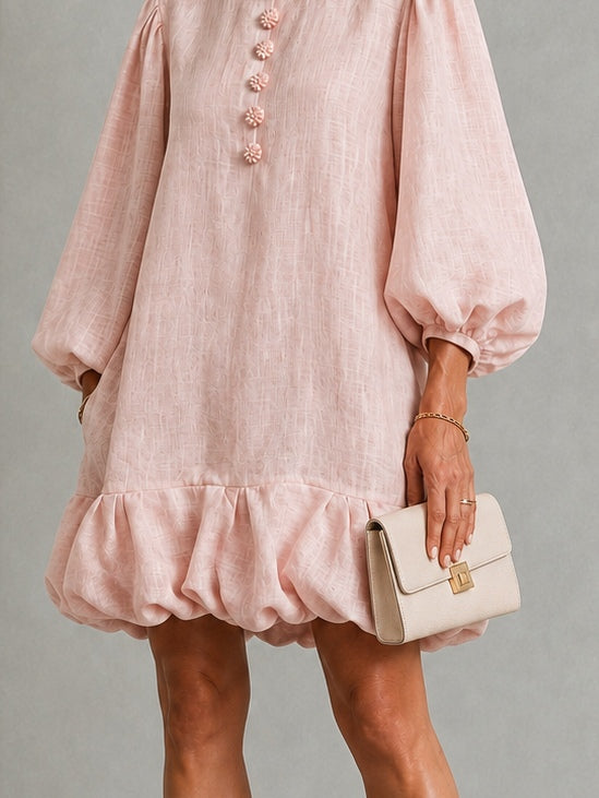 Nicolette | Floral-Button Puff-Sleeve Mini Dress