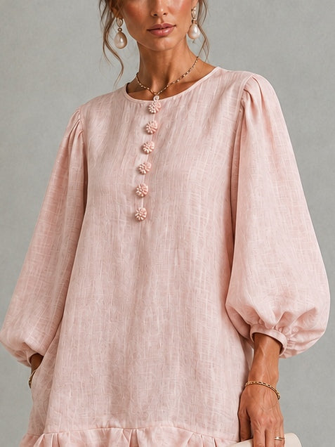 Nicolette | Floral-Button Puff-Sleeve Mini Dress