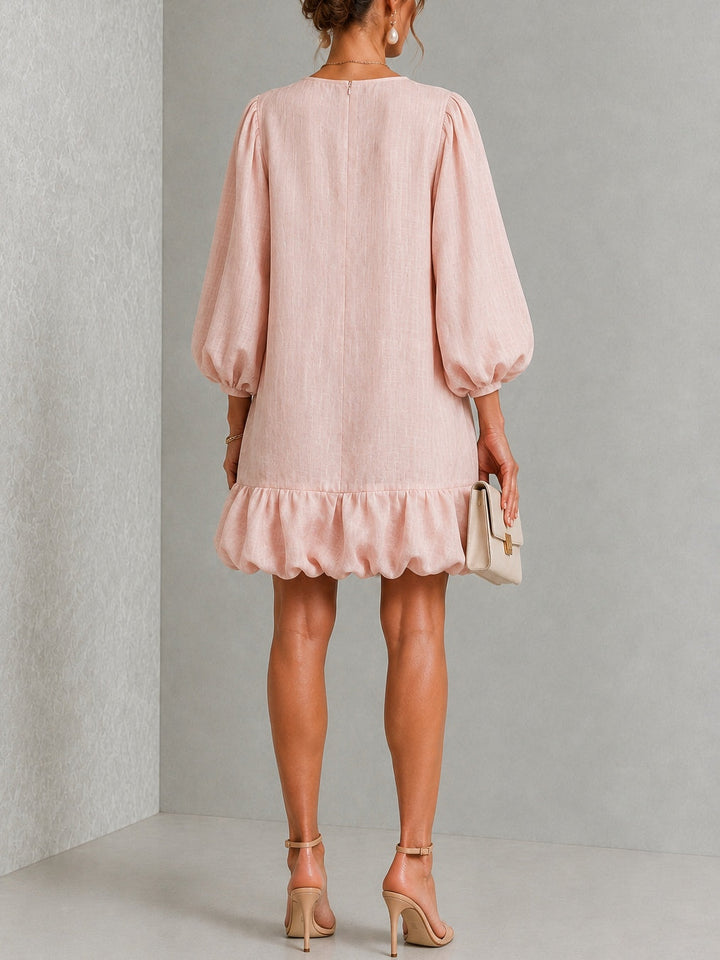 Nicolette | Floral-Button Puff-Sleeve Mini Dress