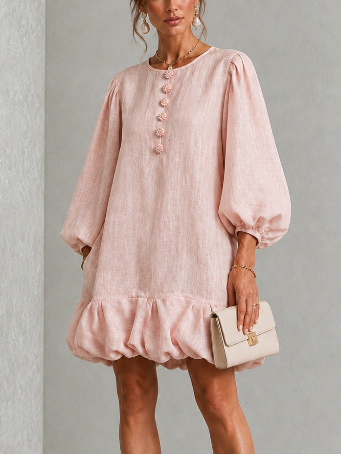 Nicolette | Floral-Button Puff-Sleeve Mini Dress