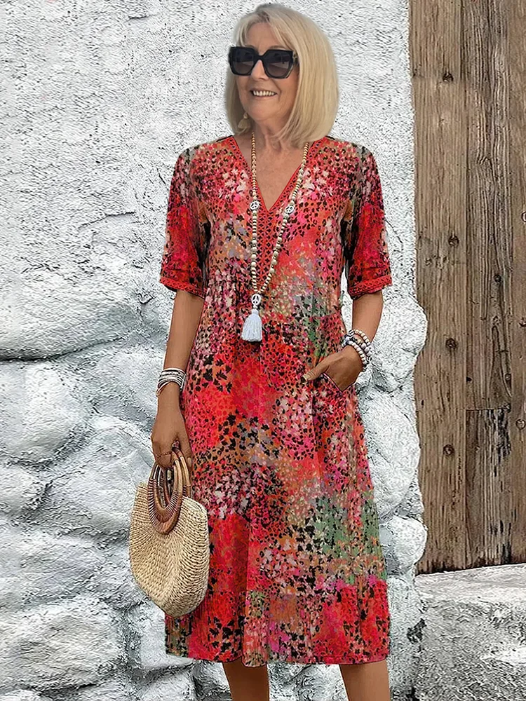 Valentina | Vibrant Pattern Midi Dress