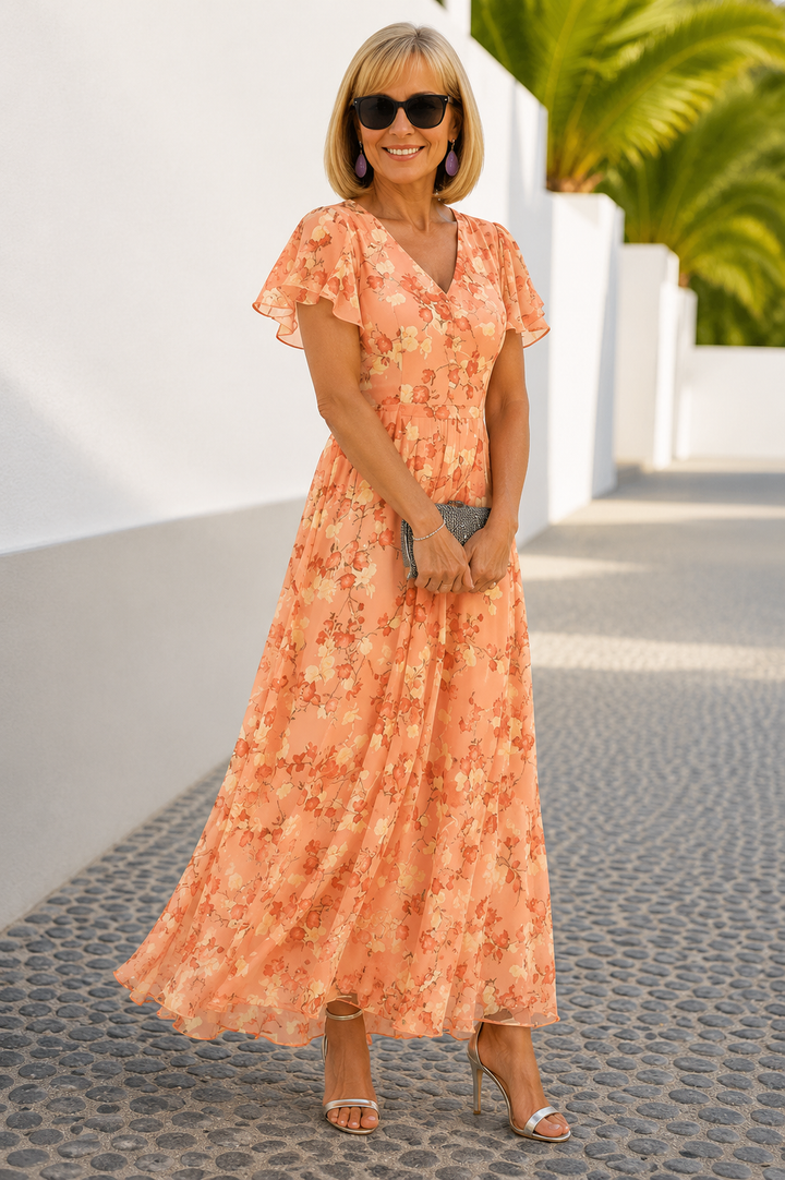 Marigold Short Sleeve Floral Maxi Dress