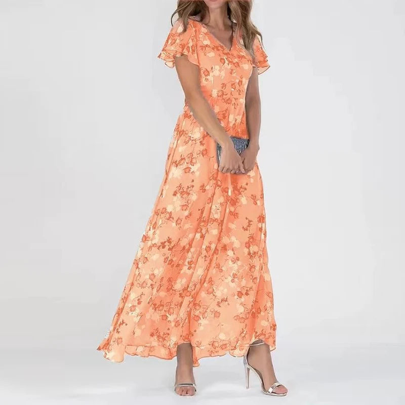 Marigold Short Sleeve Floral Maxi Dress