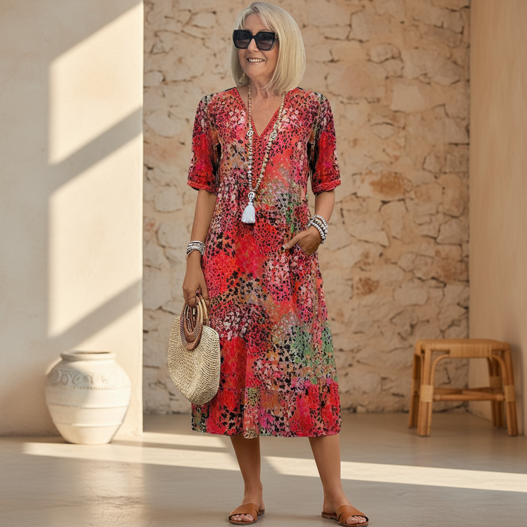 Valentina | Vibrant Pattern Midi Dress