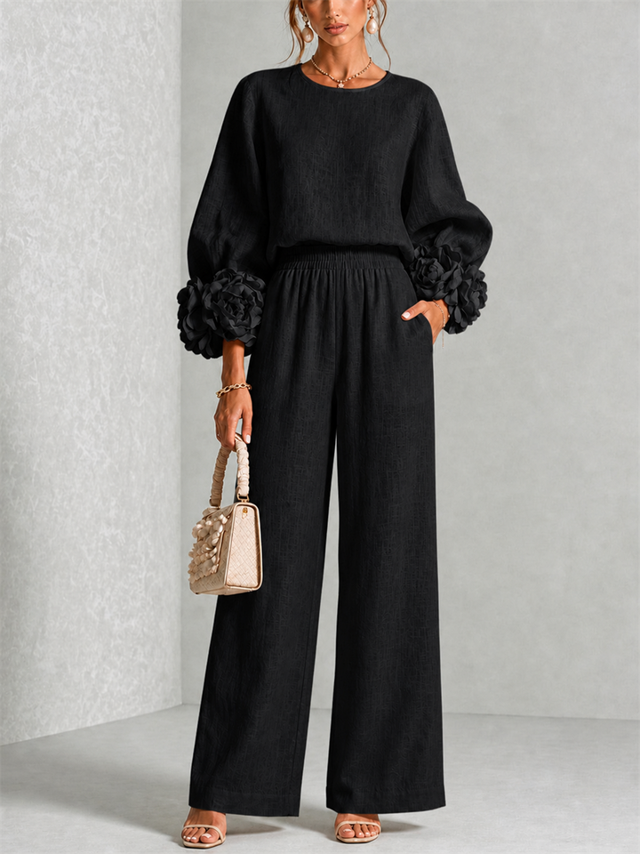 Valentina | Floral-Cuff Two-Piece Trouser Set