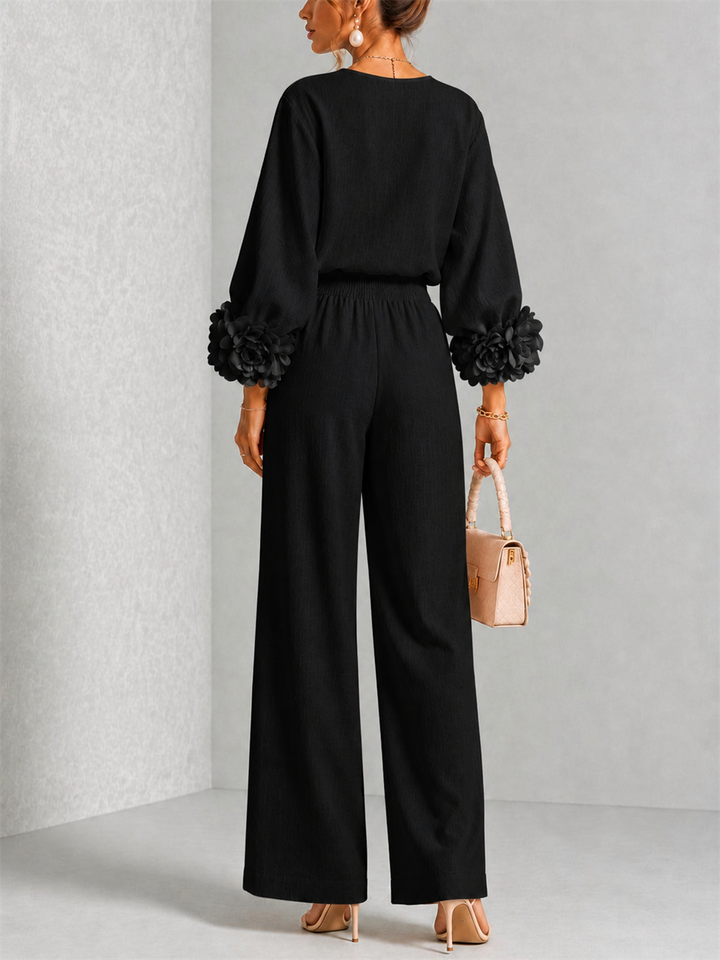 Valentina | Floral-Cuff Two-Piece Trouser Set