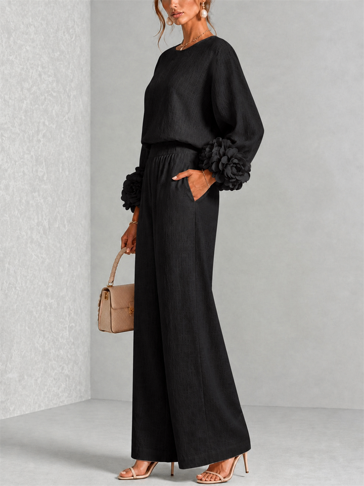 Valentina | Floral-Cuff Two-Piece Trouser Set
