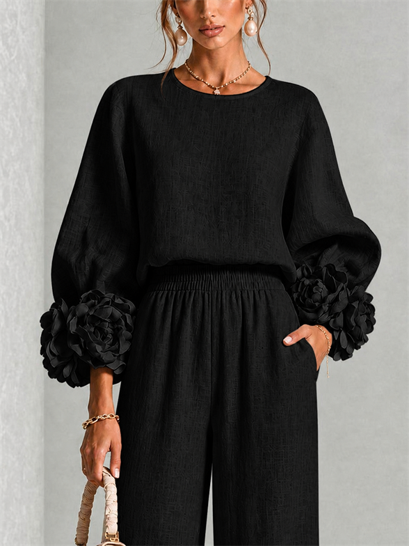 Valentina | Floral-Cuff Two-Piece Trouser Set