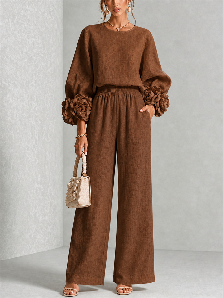 Valentina | Floral-Cuff Two-Piece Trouser Set
