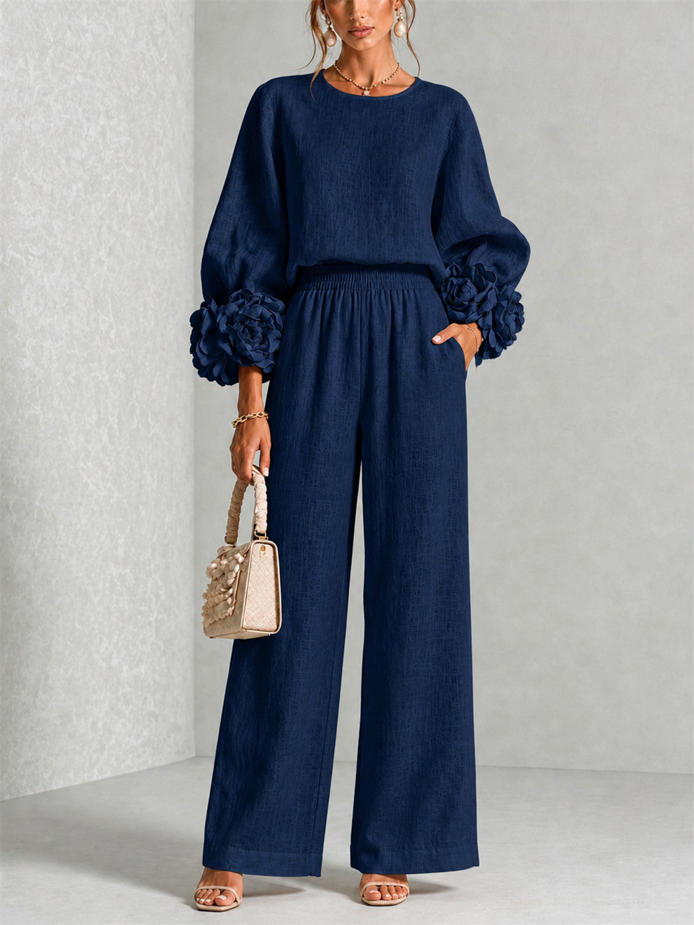 Valentina | Floral-Cuff Two-Piece Trouser Set