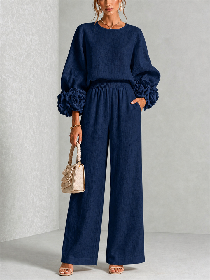 Valentina | Floral-Cuff Two-Piece Trouser Set