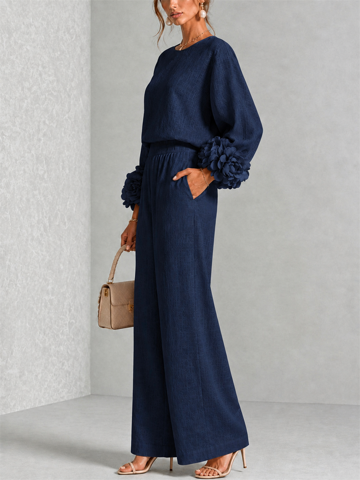 Valentina | Floral-Cuff Two-Piece Trouser Set