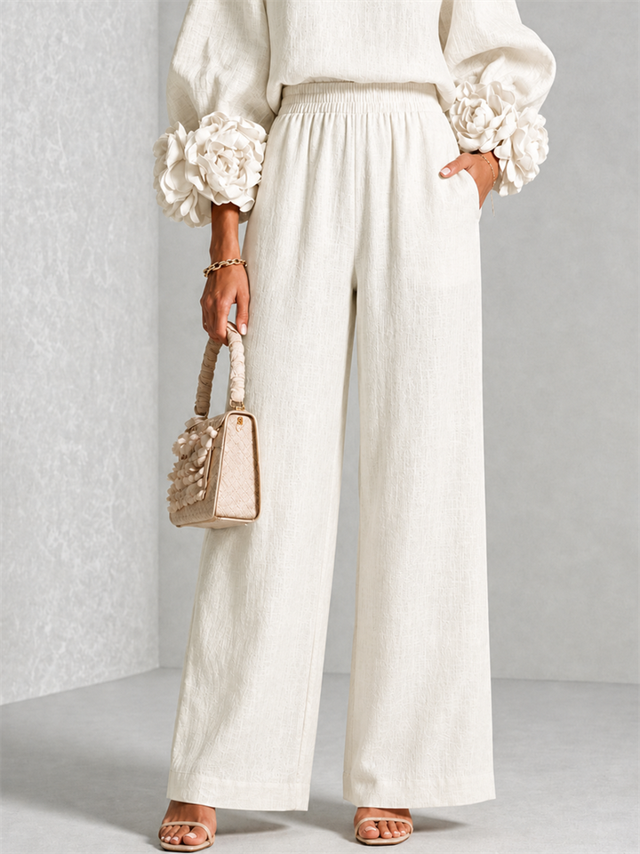 Valentina | Floral-Cuff Two-Piece Trouser Set